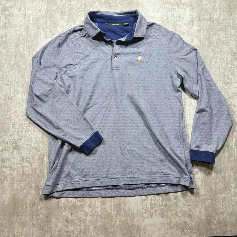Bobby Jones Long Sleeve Polo Mens XL Blue Striped Pima Cotton Lycra Golf Shirt